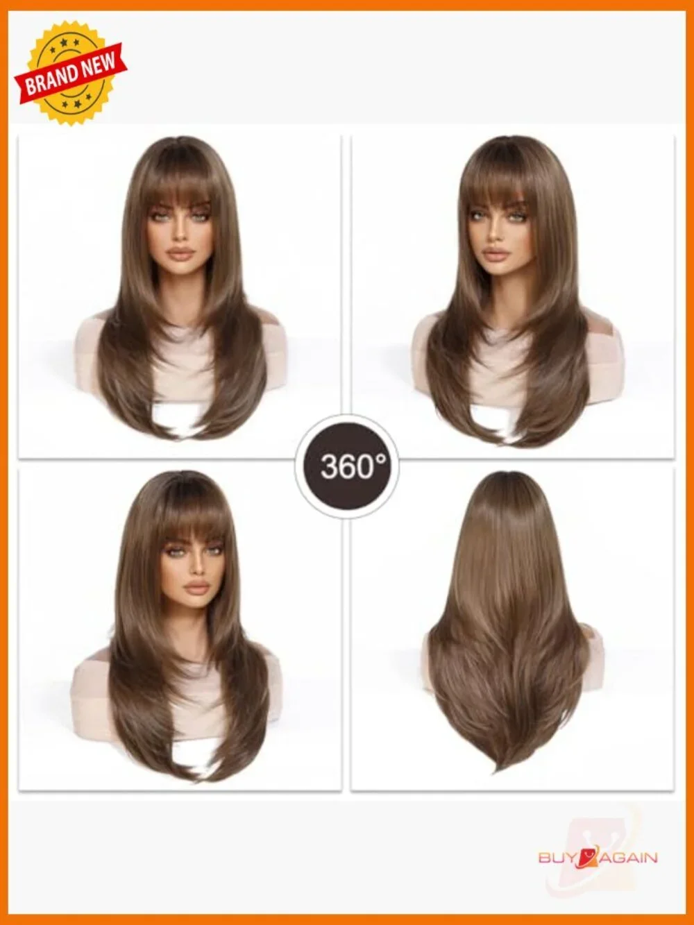 Human Hair Straight Wig with Bangs, Breathable & Heat Resistant